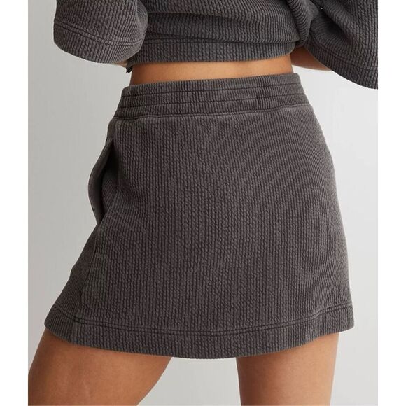 aerie wonder mini skirt smoked gray pull on ribbed knit pockets stretch size XL - Picture 2 of 12